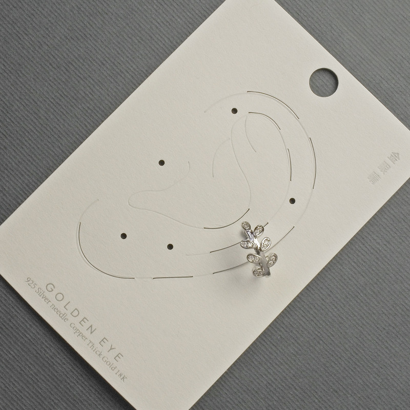 Cafe earring for the earlobe in silver-colored metal 7×13 mm ± white crystals