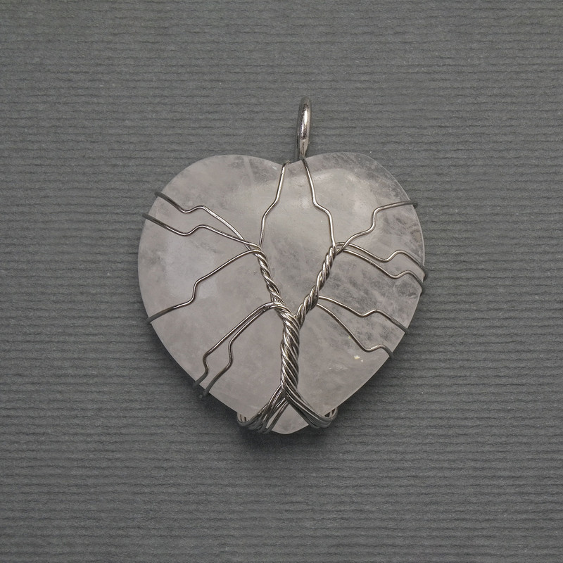 Pendant Heart with Rock Crystal in Silver Wrap, diameter 30x30 mm, length 37 mm