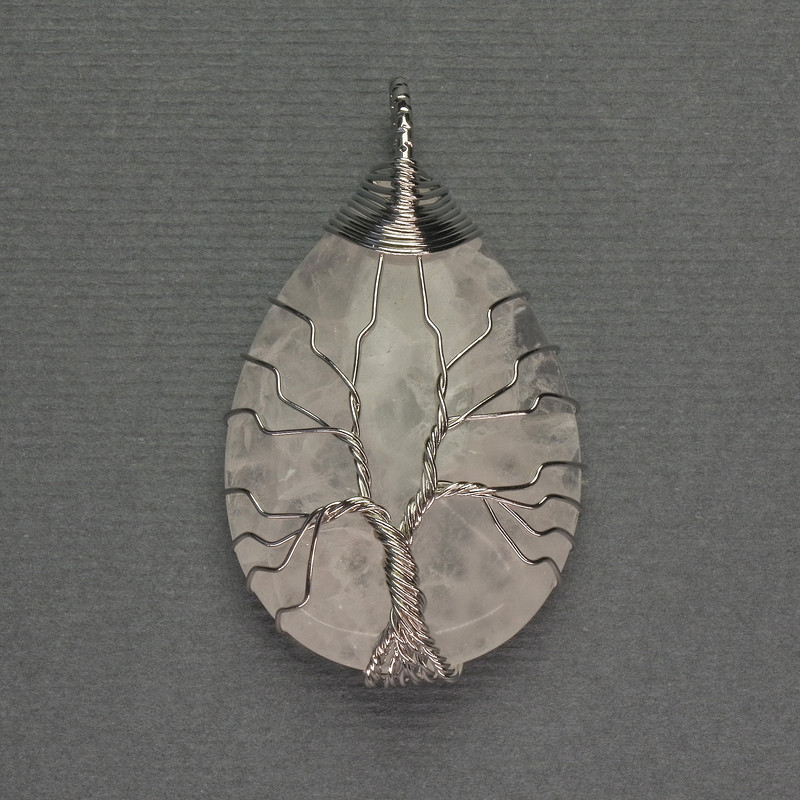 Drop Pendant with Rock Crystal 24x35x48 mm - braided silver metal