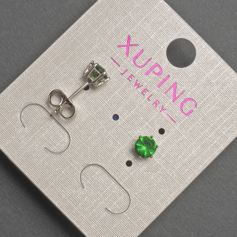 Xuping Ball Stud Earrings with Green Crystal, 5 mm Diameter, Rhodium-Plated