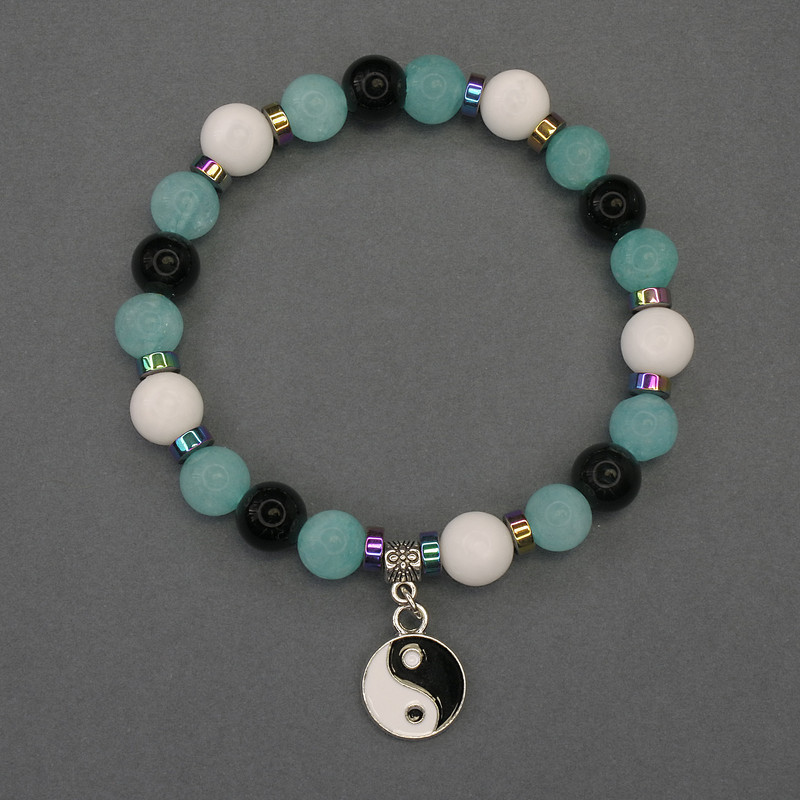 Bracelet 'Assortment' with Smooth Beads, 8mm Diameter +/-; Rondelle 5x2mm +/-; Length 18mm +/-; Stretch