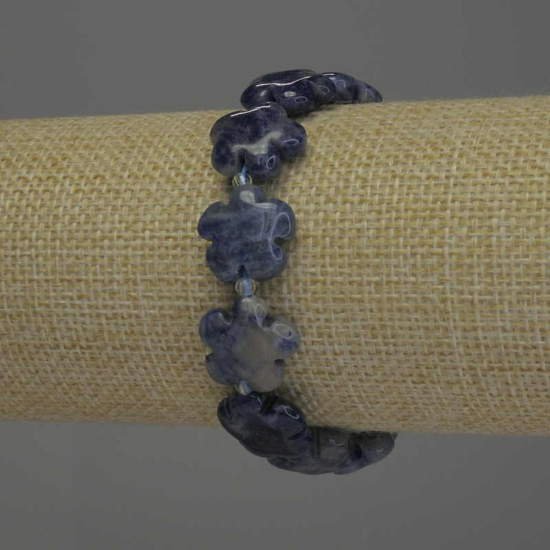 Sodalite bracelet 'Flower', diameter 15 mm, 3 mm beads, length 18 cm, stretch