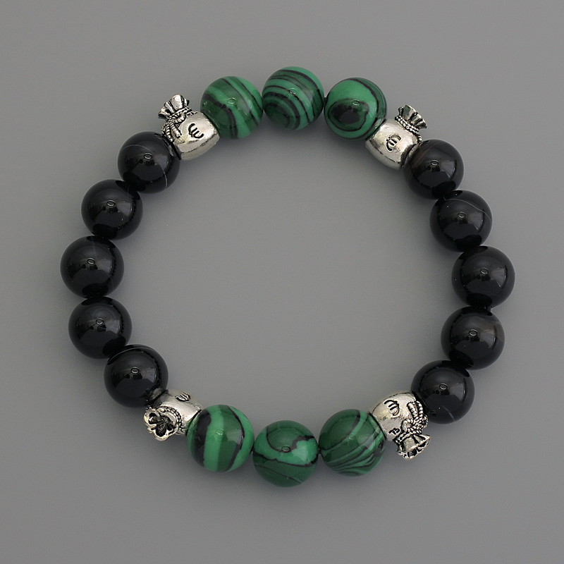 Assorted Bracelet with Smooth Bead, 10 mm diameter, with metal inserts, 18 cm stretch