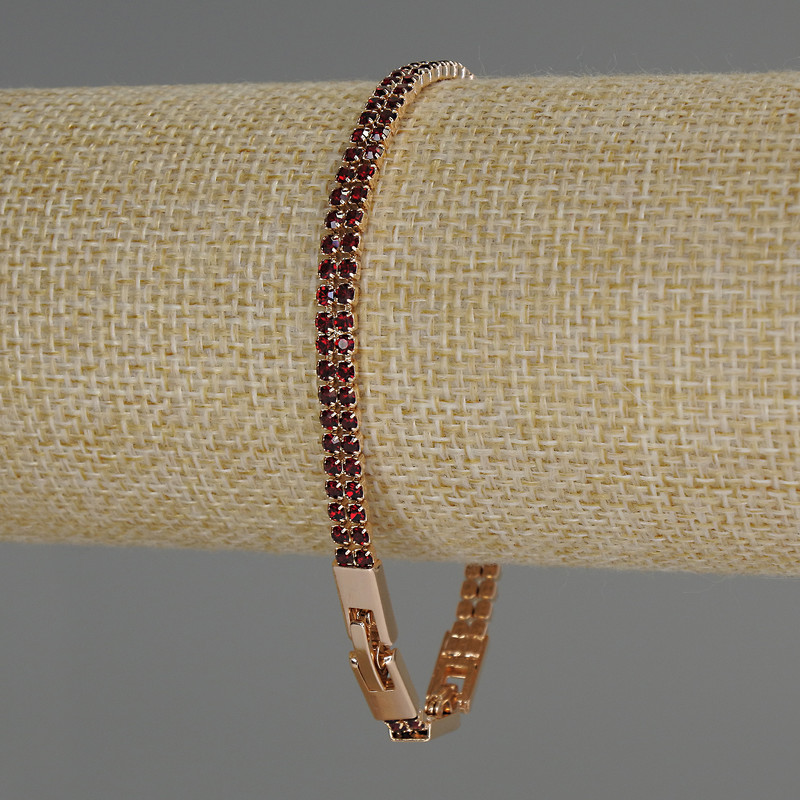 Bracelet Xuping Gold Plating 18K with Red Crystals, thickness 4.5 mm, length 17-19 cm