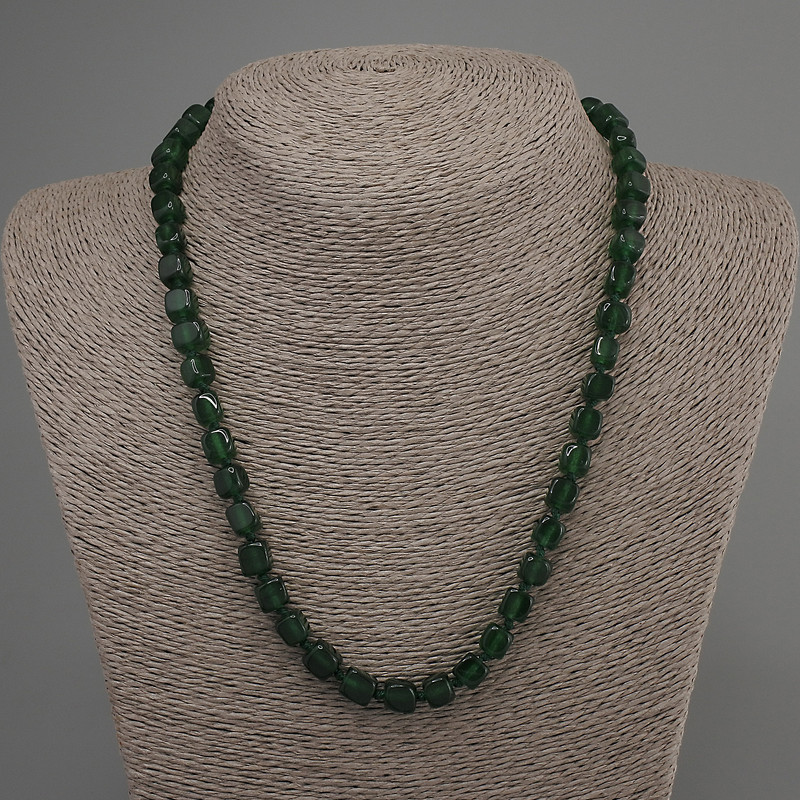 Chrysoprase Cube Necklace, 7 mm diameter, approx. 50 mm length, with a clasp