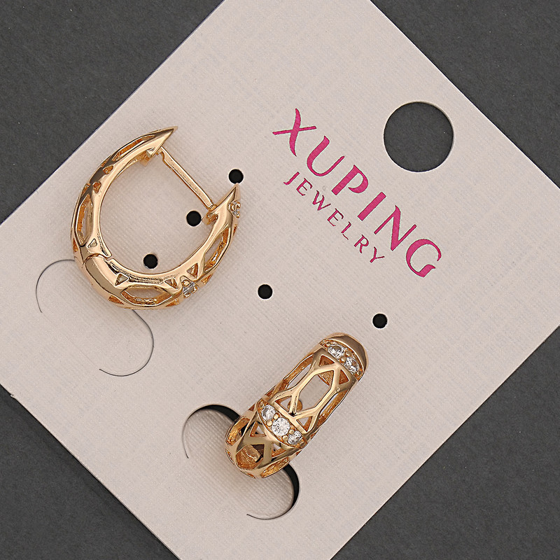 Xuping Earrings with White Crystals, 6 mm Diameter ±, 17 mm Length ±, 18K Gold Plating