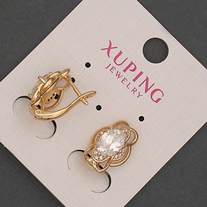 Xuping Earrings with White Crystal, diameter 11mm±, length 18mm±, 18K Gold Plating