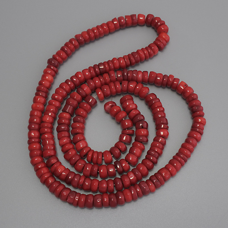Coral rondelle beads, diameter 8×3–4.5 mm, length 80 cm on thread
