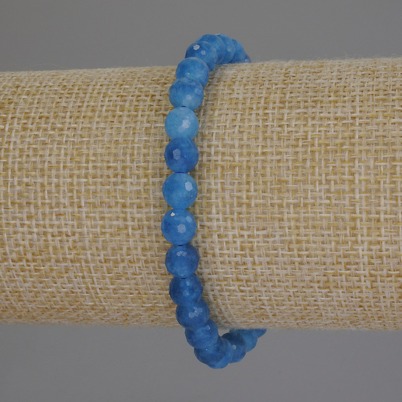 Apatite bracelet with faceted beads, 6 mm diameter, 18 cm length, stretch