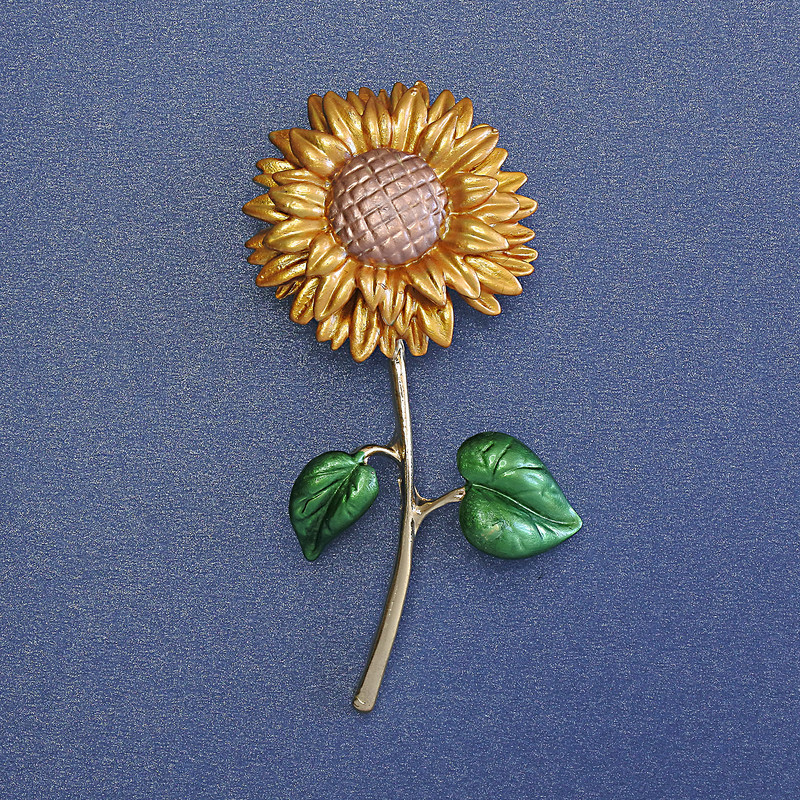 Sunflower Brooch 60x27 mm +/- enamel, gold-tone metal