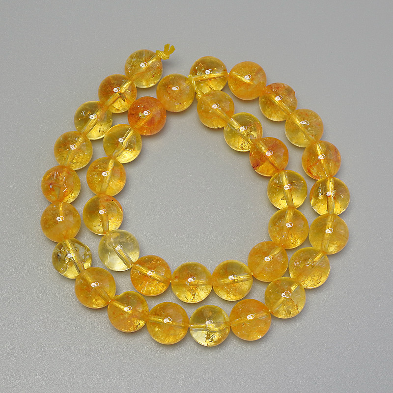 Citrine Beads, Smooth Ball, 10mm Diameter ± on Thread, Length 37cm+