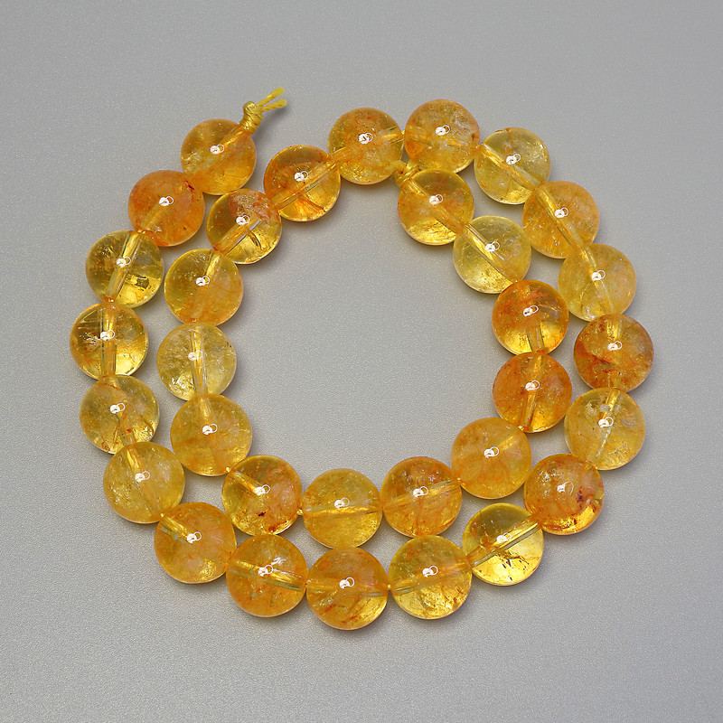 Citrine Beads, Smooth Round Beads, 12 mm Diameter, On Thread, Length 36.5 cm+