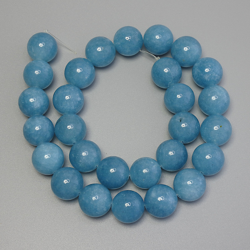 Aquamarine Beads, Smooth Round Beads, 14 mm Diameter ± on Thread, Length 39 cm+