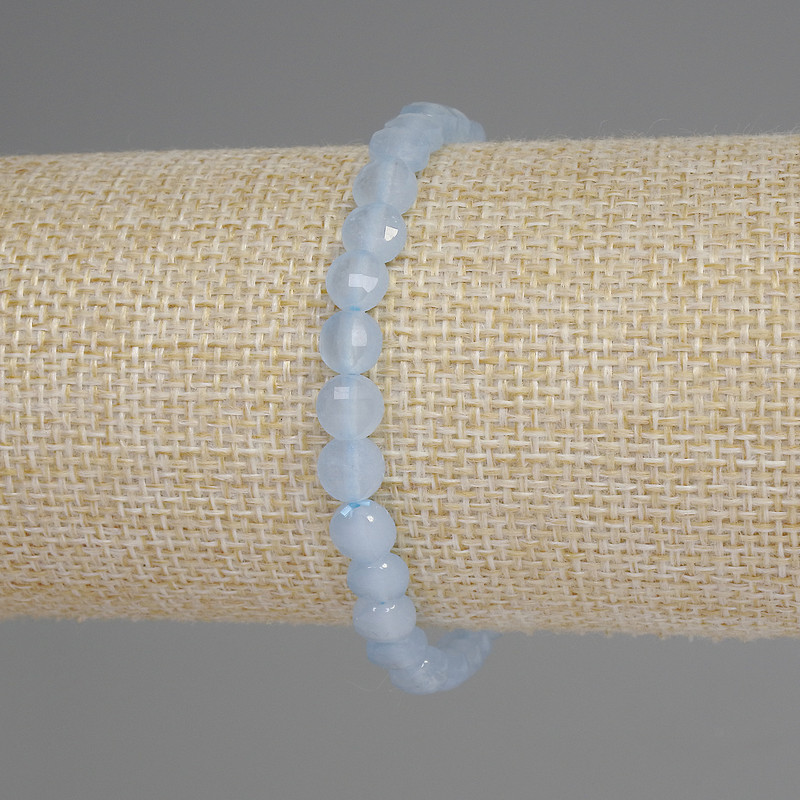 Aquamarine bracelet with faceted coin beads, 6 mm diameter, 18 cm length, stretch