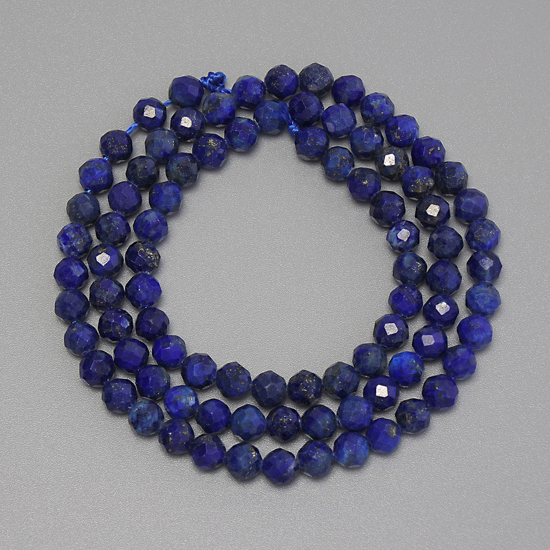 Azurite beads, faceted round spheres, 4 mm diameter, 38 cm long on thread