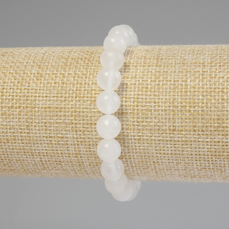 Rock Crystal Bracelet with Smooth Beads, 8 mm Diameter, 18 cm Length, Stretch