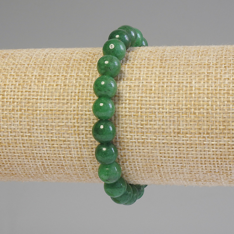 Chrysoprase Bracelet with Smooth Beads, 8mm Diameter, 18cm Length, Elastic