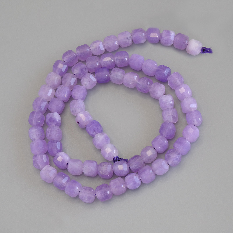 Faceted Amethyst Cube Beads, Diameter About 5–5.5 mm, On a Thread, Length 38 cm+