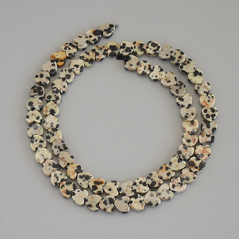 Dalmatian Jasper Heart Beads, 6×6×2 mm ±, on thread, length 39 cm+