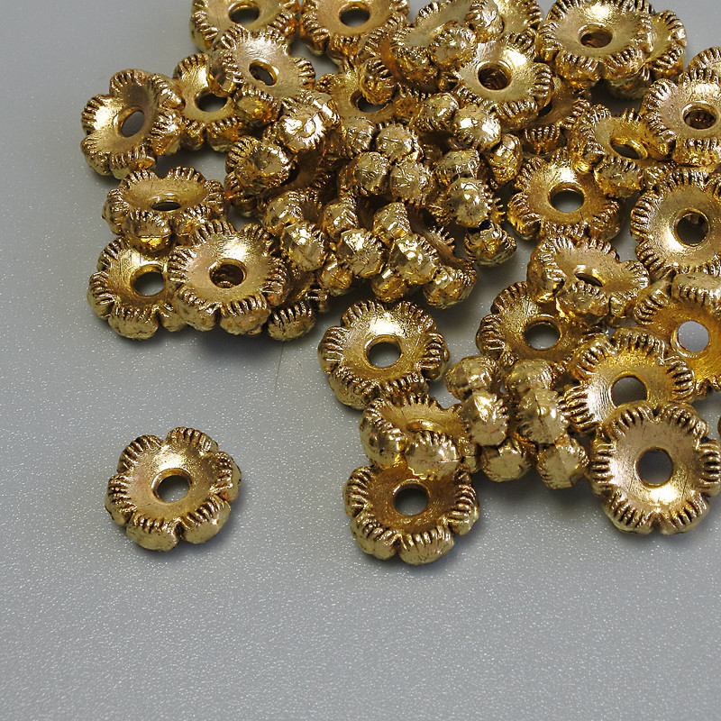 Gold bead insert, gold-tone metal color, diameter 7×3 mm, hole diameter approx. 1.9 mm, packaging 20 g (~44 pcs)