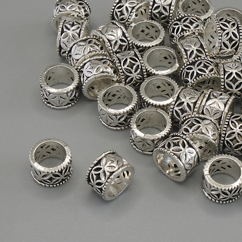 Bead insert findings, silver metal color, 8x5 mm diameter with approx. 6 mm hole, packaging 20 g (~36 pcs)