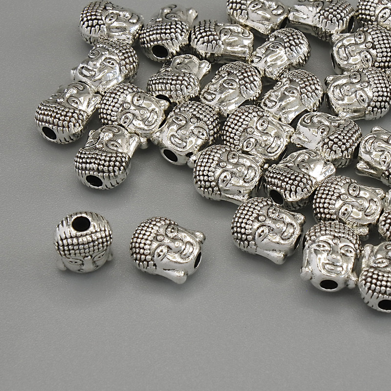 Bead insert hardware Buddha, silver metal color, size 6×7×4 mm, hole diameter 1.9 mm, packaging 20 g (~31 pcs)