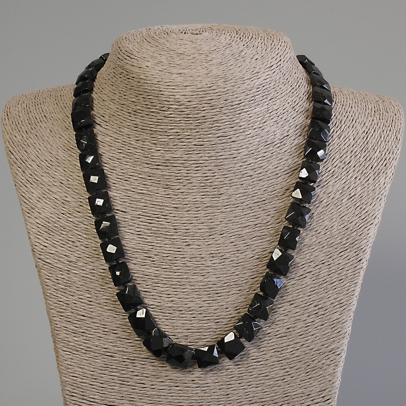 Necklace Black Tourmaline Faceted Square, diameter 10.5-11×10.5-11 mm, length 50 cm +/- with clasp