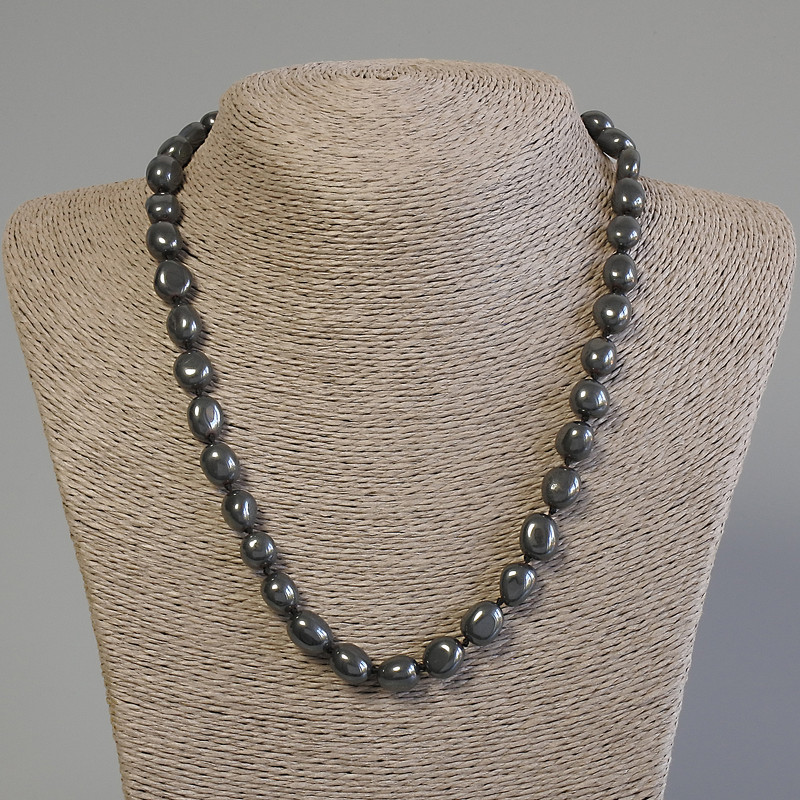 Faceted hematite necklace, diameter 9-11×8 mm, length 50 cm ± with clasp