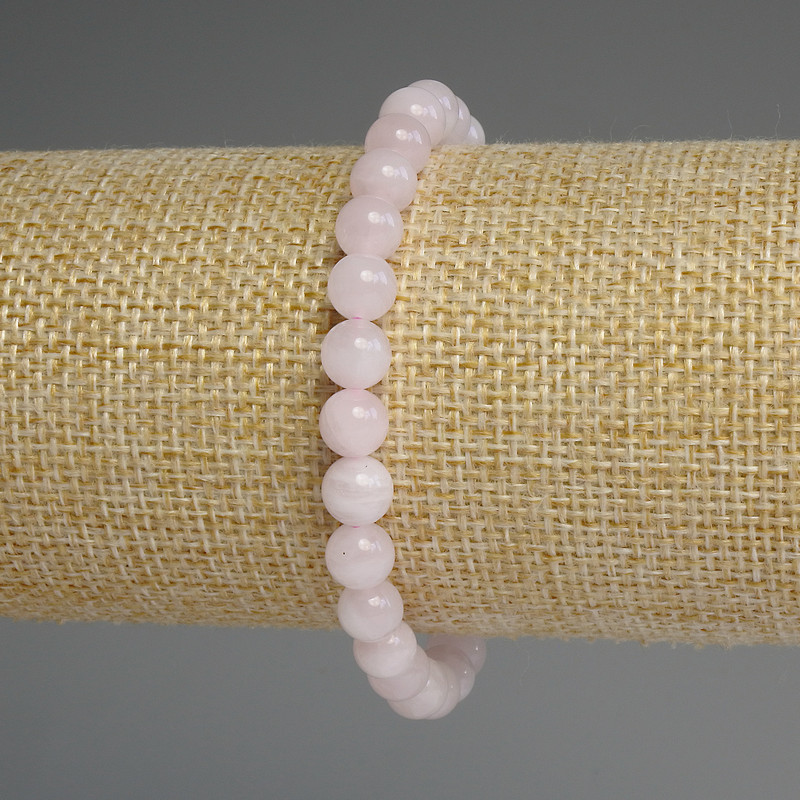 Bracelet Madagascar Pink Quartz, smooth beads, 6mm diameter, 18mm length, stretch