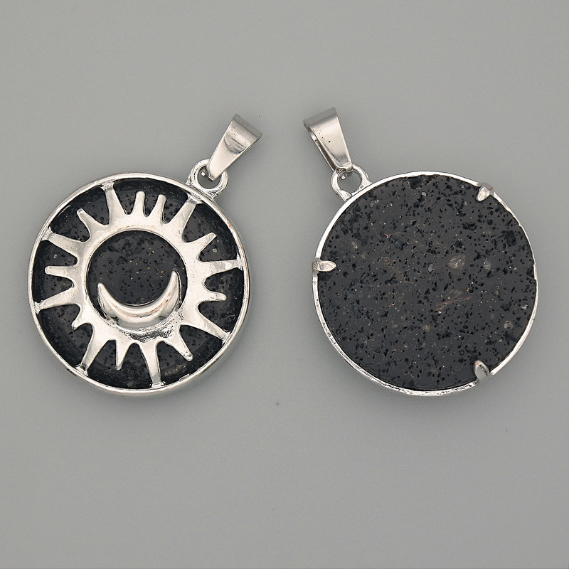 Lava Pendant in a bezel 'Sun', diameter 27mm+