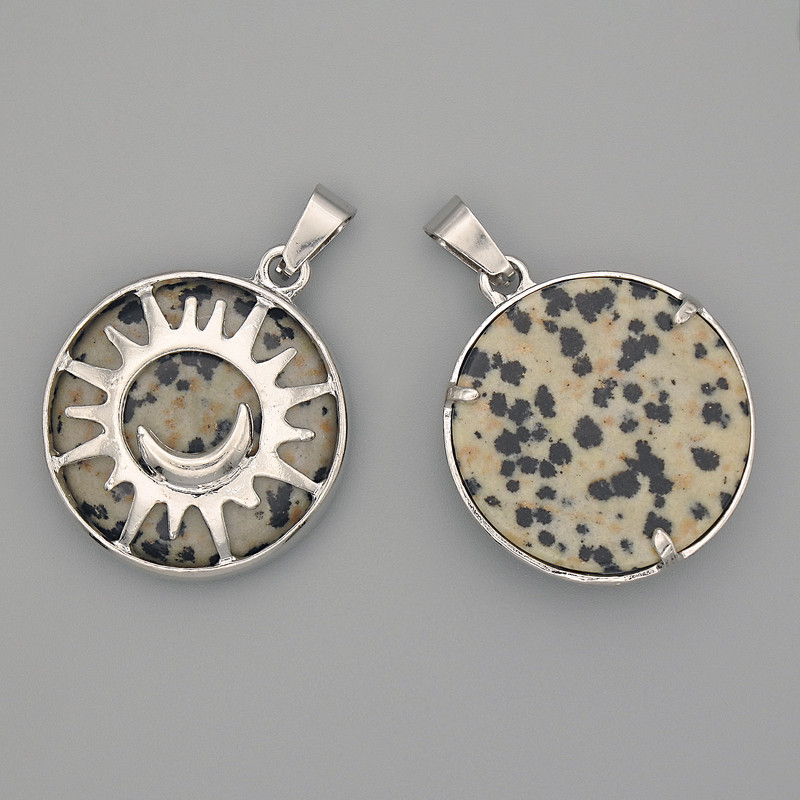 Dalmatian Jasper Pendant in Bezel Setting "Sun", diameter 27mm+