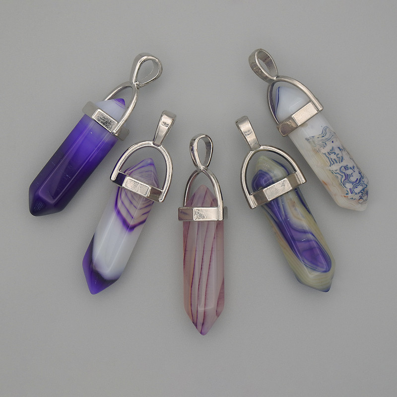 Agate Hexagonal Crystal Ball Pendant 8x31x41 mm+