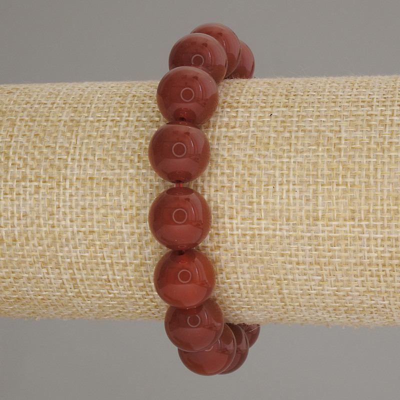 Carnelian bracelet with smooth beads, 12 mm diameter, 18 cm length, elastic