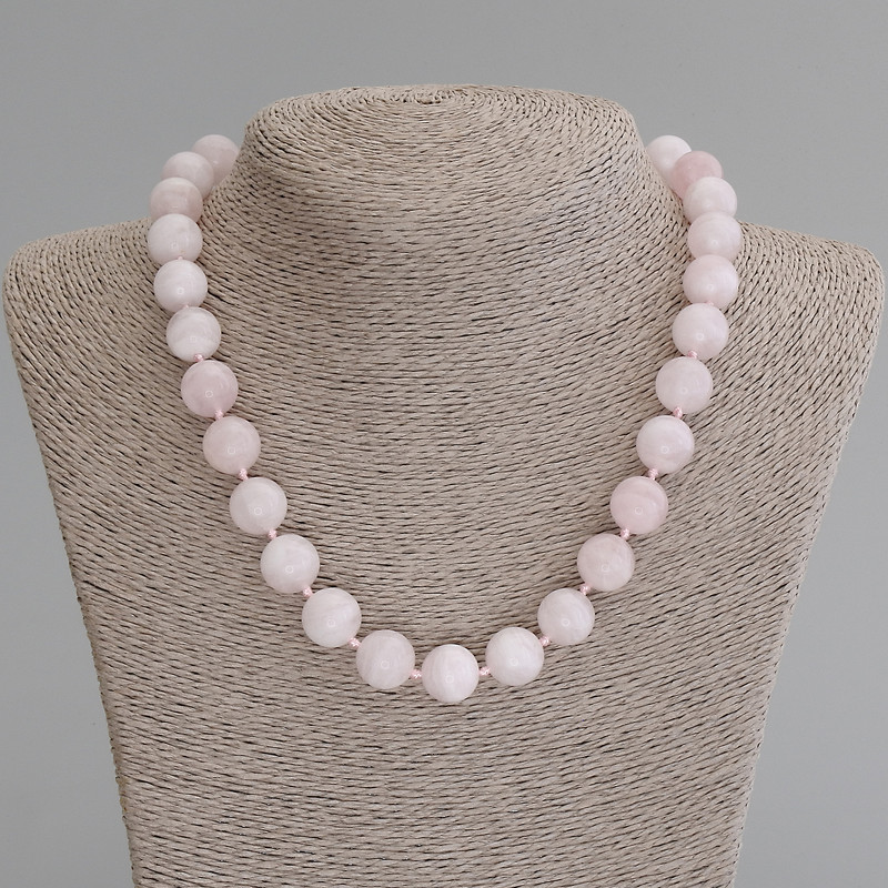 Necklace Madagascan Pink Quartz Smooth Bead, 12.5 mm diameter, 50 cm length with clasp