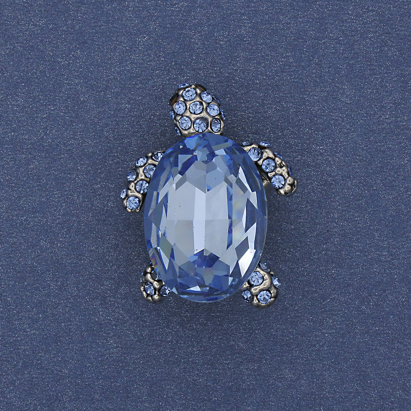 Brooch pendant Turtle blue crystal silver-toned metal 24×18mm+