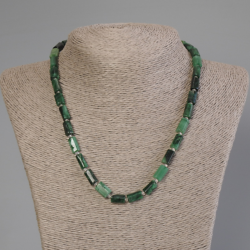 Emerald-Cut Necklace, beads about 11×6.5 mm, 5 mm ± beads and 3 mm ± seed beads, length 50 cm ± with clasp