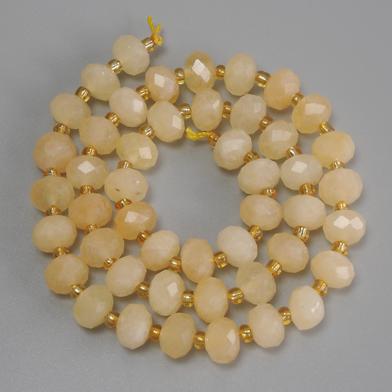 Citrine beads - faceted rondel, 8x6 mm diameter, seed beads 3 mm, length 37 cm on thread