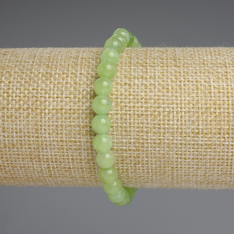 Chrysolite (Olivine) Bracelet, Smooth Beads 6 mm, Length approx. 18 cm, Stretch