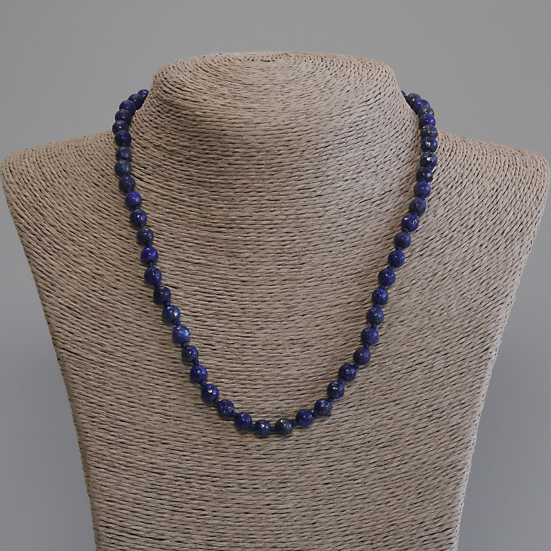 Azurite necklace, faceted bead, 6mm diameter, 50cm length with clasp