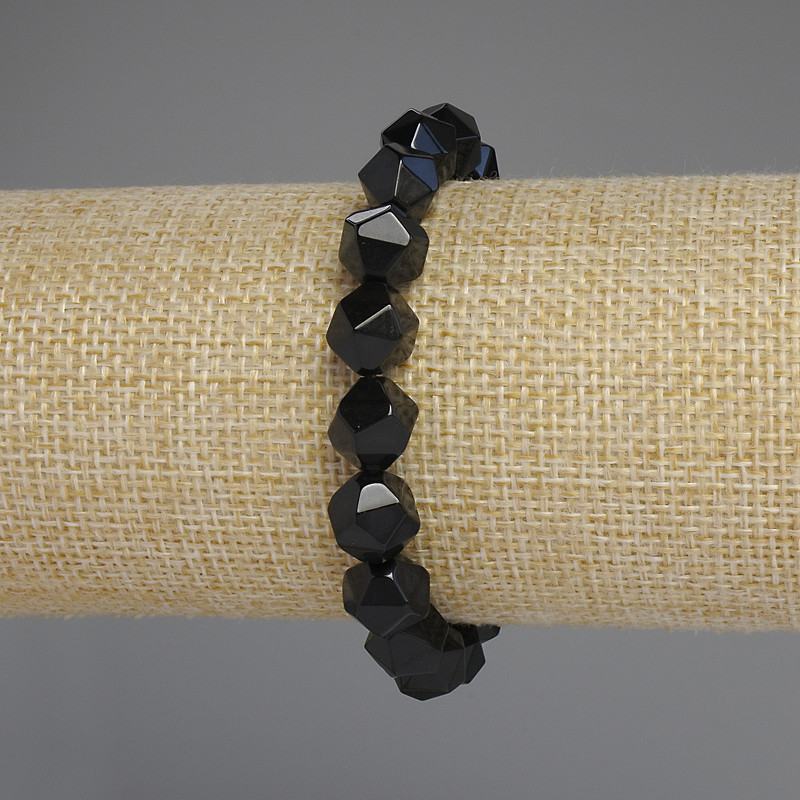 Bracelet Black Onyx Faceted Beads, 10x8 mm, length 18 cm +/- stretch