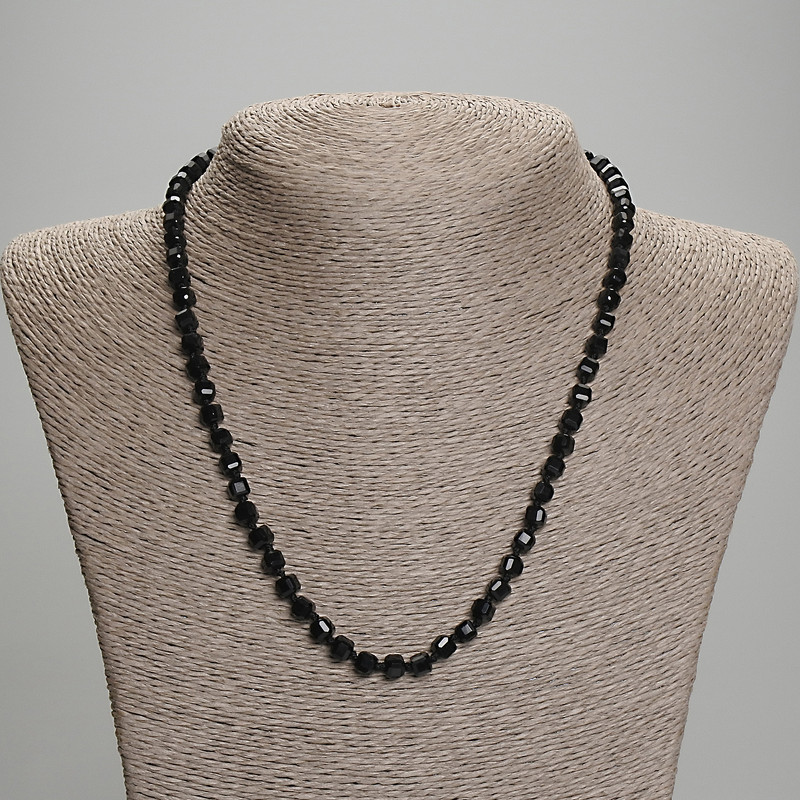 Black Tourmaline Necklace with Faceted Cubes, 5x5 mm, 45 cm length, with clasp