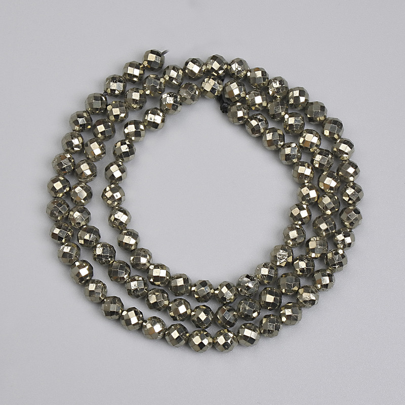 Pyrite beads faceted round bead 3mm+-, length 40cm+-, on a string