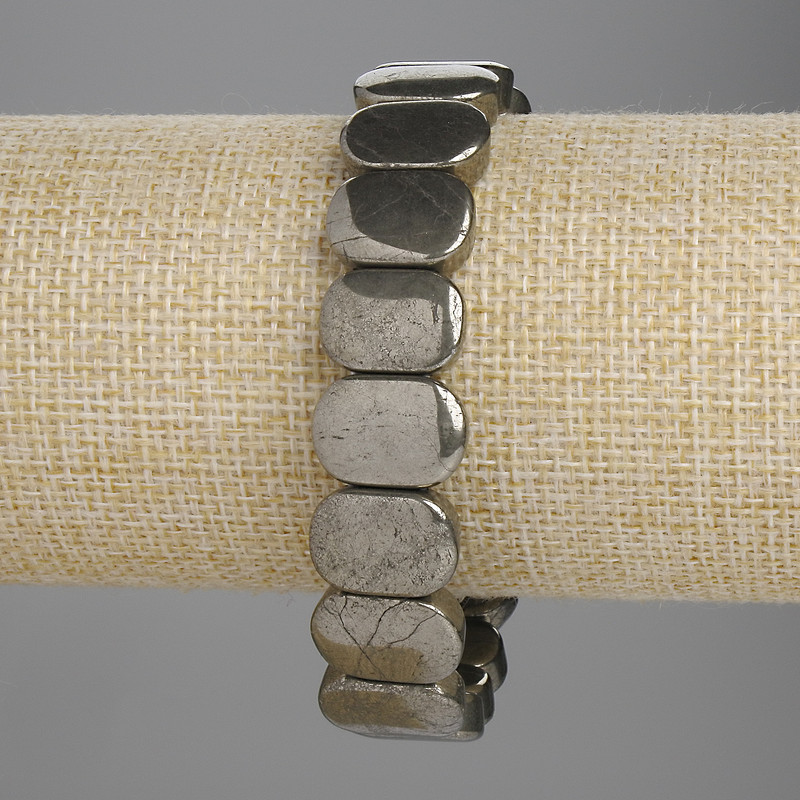 Pyrite Bracelet, Smooth Link 15×10 mm, 18 cm length, Stretch