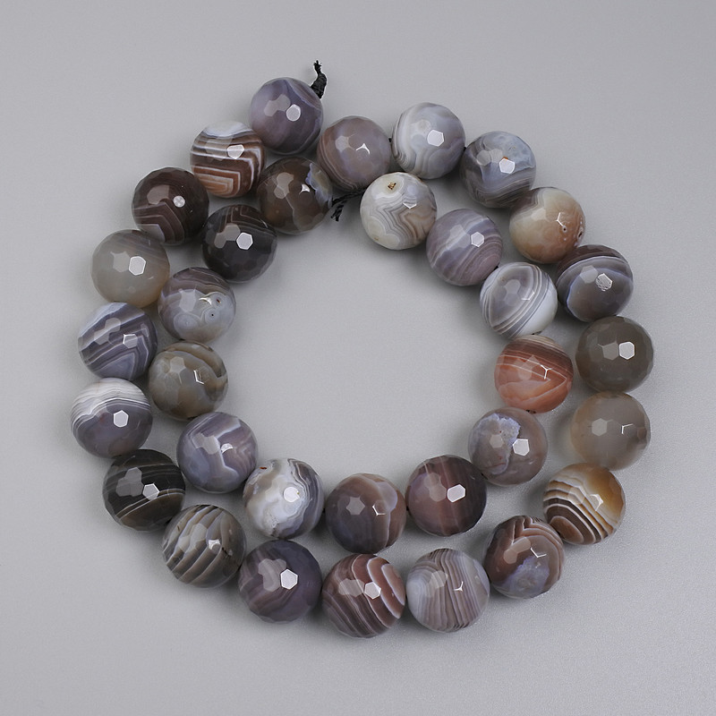 Botswana Agate Beads, Faceted Round Balls, 12 mm Diameter ±, on a Strand, 38 cm Length