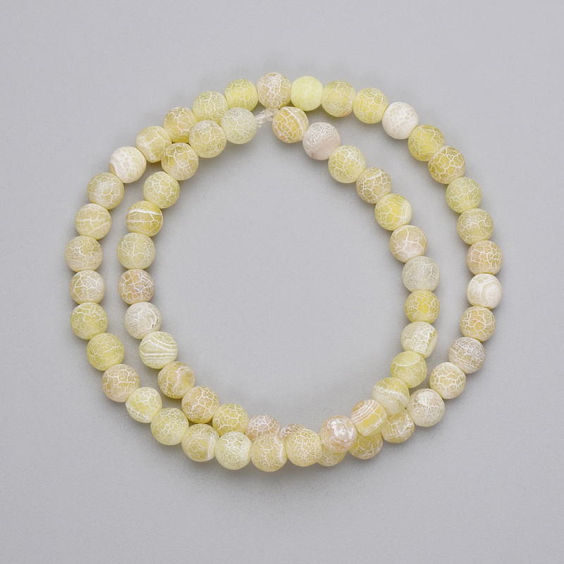 Yellow frost agate beads, smooth round balls, 6 mm diameter, on a 35 cm strand