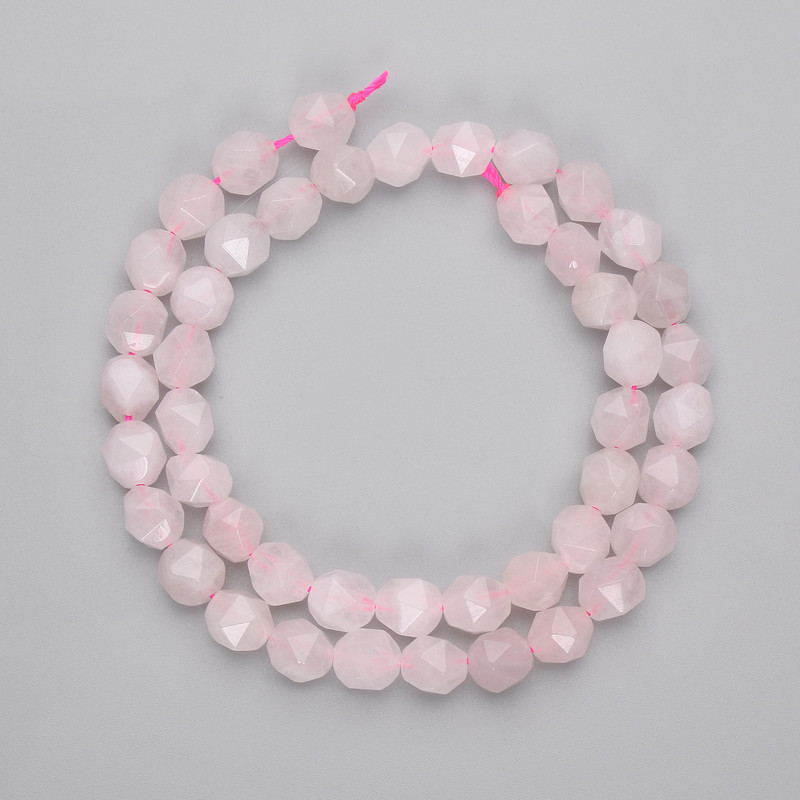 Pink Quartz Beads, Faceted, 8 x 6.5 mm, 5 mm +/- on thread, length 36 cm +