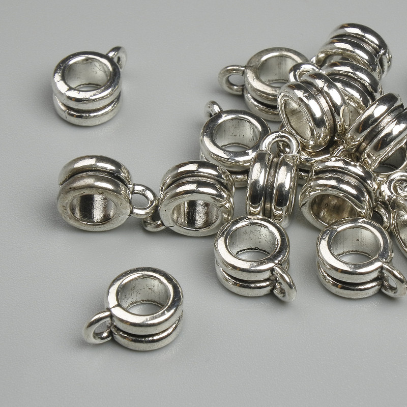 Silver-tone bail findings, size 9x4 mm ±, holes about 2 mm and 4.8 mm, packaging 19 pcs