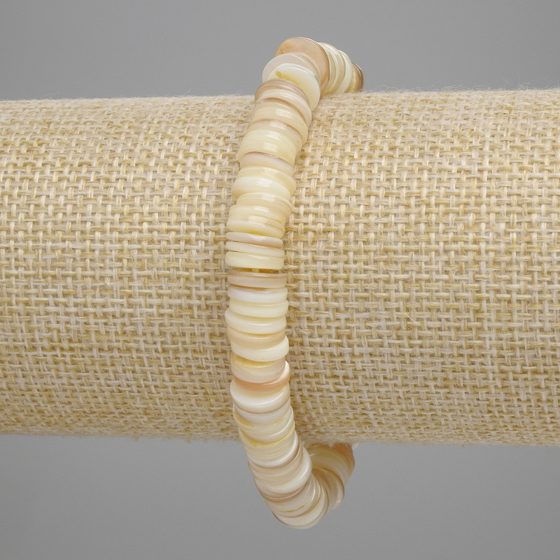 Bracelet with Scapharca shells, rondel-shaped, diameter 8×1.5 mm, length 18 cm, stretch