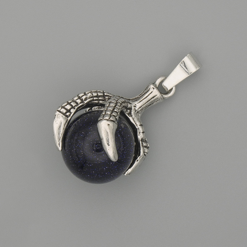 Aventurine Pendant Night of Kaïra Paw with Sphere 18x37 mm - Silver-tone Metal