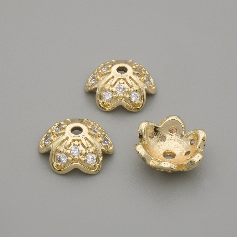 Bead cap finding, gold-tone, 10 mm diameter, 1.4 mm hole diameter, per piece